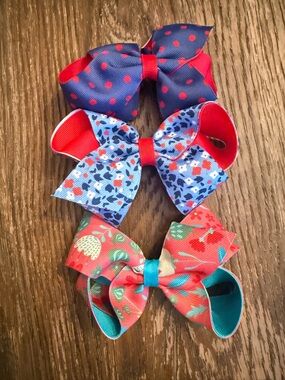 Matilda Jane Trio Hair Bows in Navy, Coral, Blue and Teal